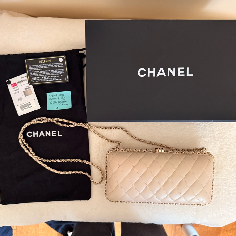 CHANEL Beige Quilted Evening Bag